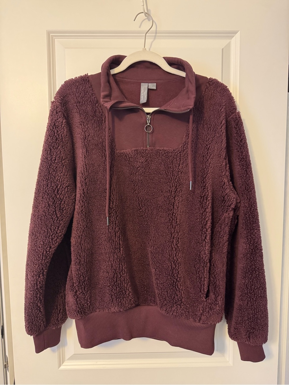Sweaty Betty Sherpa Fleece Half Zip Pullover Hoodie Burgundy Size 10